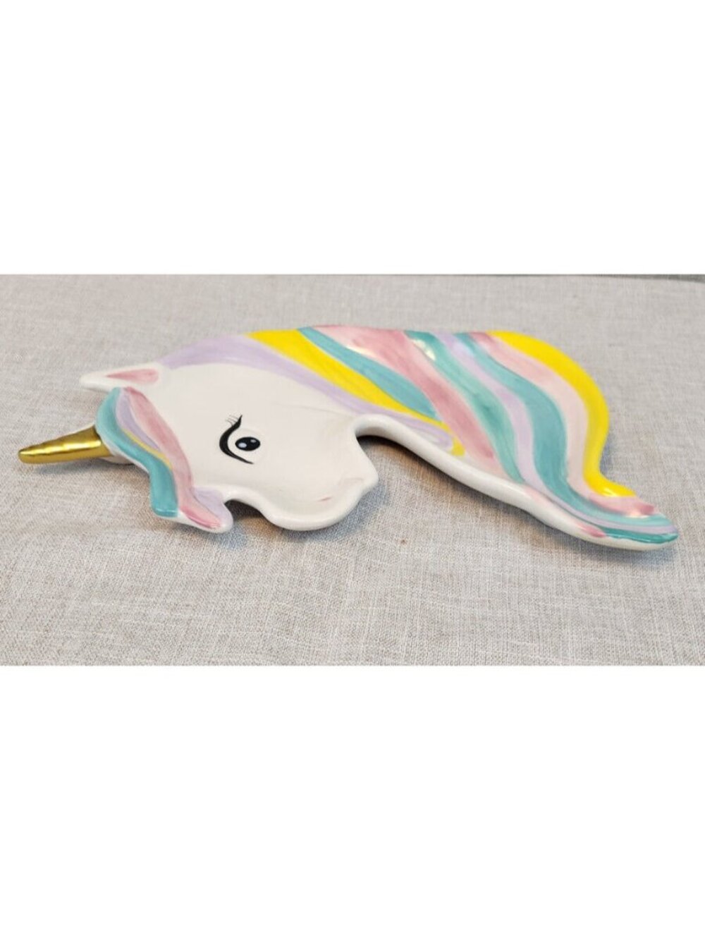 Ceramic Unicorn Cookie Plate Color Mane Gold Look Horn Cracker Barrel 12"L x 7" - Picture 5 of 6
